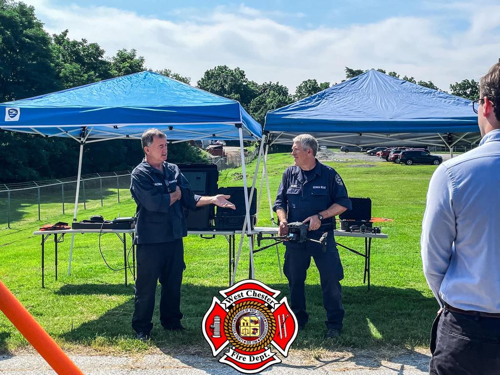 CCRTF Task Force Leader KevinCorcoran and Technician/Drone Pilot Martin Helmke discuss the benefits and capabilities the new drone will provide to the WCFD and Chester County 